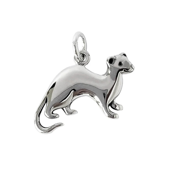 Sterling Silver Ferret Charm – 19x14mm Sleek Animal Lover Pendant - Picture 1 of 1